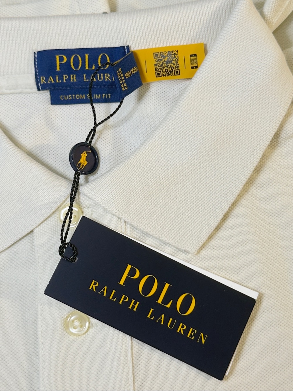 Men’s Polo by Ralph Lauren Cream Short-Sleeve Custom Slim Fit Polo Size L - Picture 13 of 15